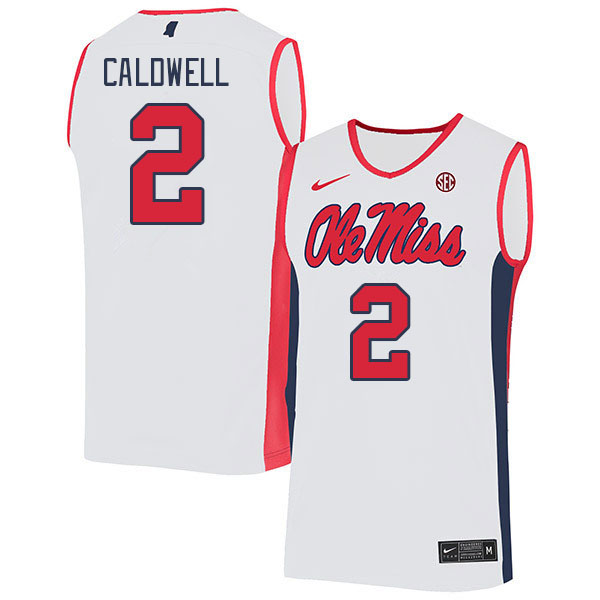 Ole Miss Rebels #2 TJ Caldwell College Basketball Jerseys Stitched Sale-White